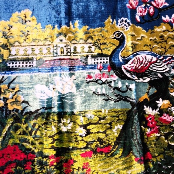 Vintage Peacock Tapestry  Velveteen, Swan brand, made in China in 60th - Picture 4 of 6